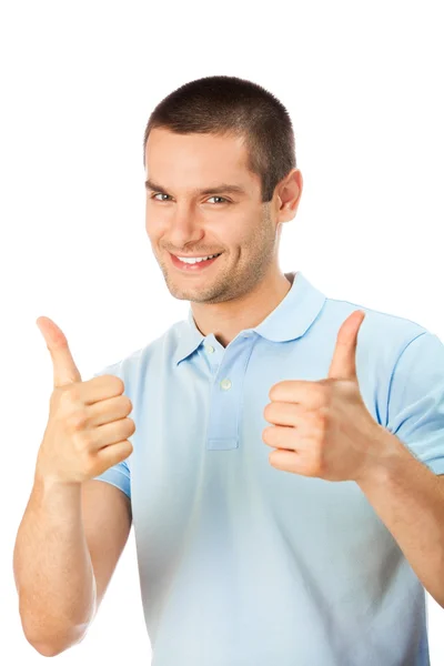 Ευτυχισμένος άνθρωπος με μπράβο χειρονομία, απομονωμένα σε λευκό — Φωτογραφία Αρχείου