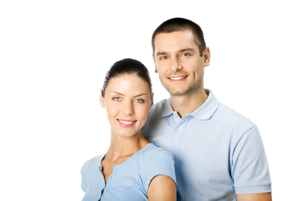 Portrait eines jungen glücklich lächelnden attraktiven Paares, isoliert auf der — Stockfoto