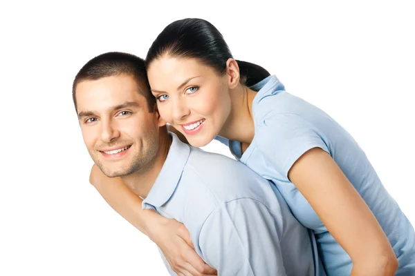 Retrato de jovem feliz sorrindo casal atraente, isolado em w — Fotografia de Stock