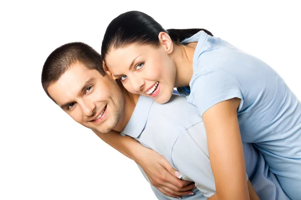 Πορτρέτο των νέων ευτυχής χαμογελαστοί ελκυστικό ζευγάρι, απομονώνονται σε w — Φωτογραφία Αρχείου