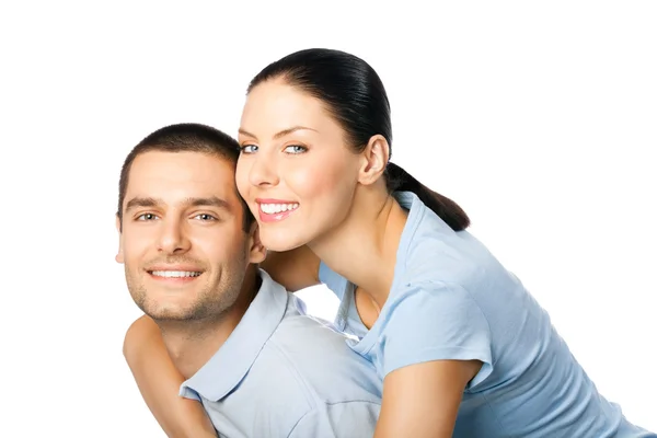 Porträtt av unga glada leende attraktivt par, isolerad på w — Stockfoto