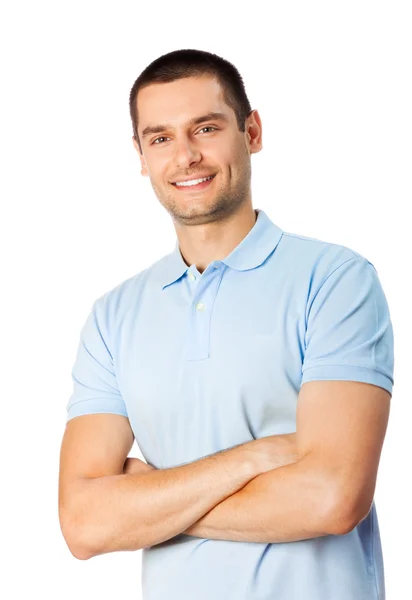 Porträt eines glücklich lächelnden Mannes, isoliert auf Weiß Stockbild