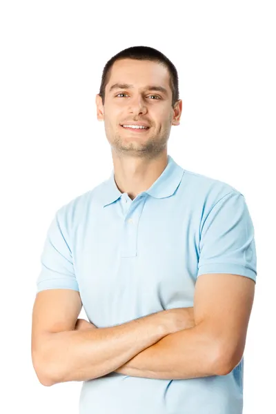 Porträt eines glücklich lächelnden Mannes, isoliert auf Weiß Stockbild