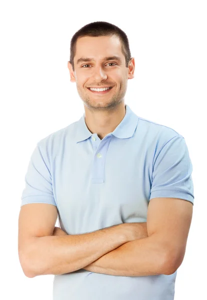 Porträt eines glücklich lächelnden Mannes, isoliert auf Weiß lizenzfreie Stockfotos