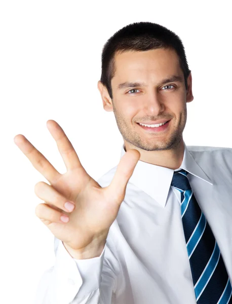 Biznesmen szczęśliwy, na białym tle — Zdjęcie stockowe