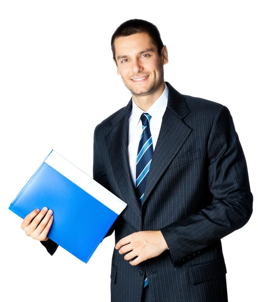 Бизнесмен с папкой, изолированный на белом фоне — стоковое фото