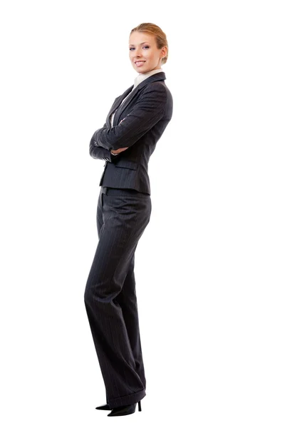 Ganzkörperporträt einer Geschäftsfrau, isoliert auf Weiß — Stockfoto