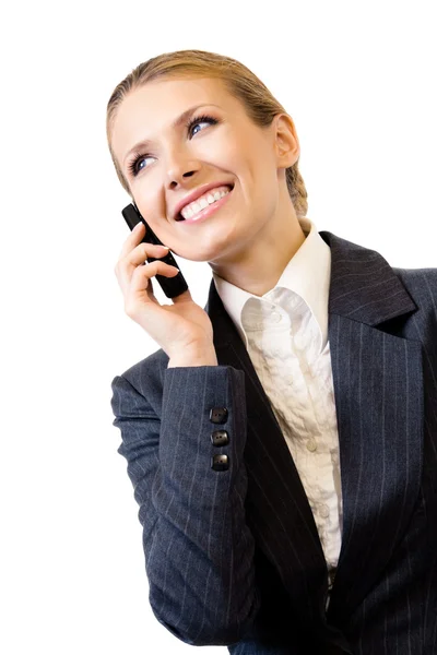 Mujer de negocios con teléfono celular, aislado en blanco —  Fotos de Stock
