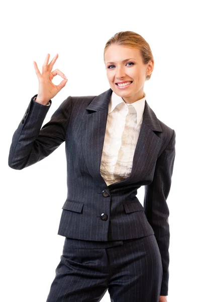 Femme d'affaires avec un geste correct, isolé sur blanc — Photo