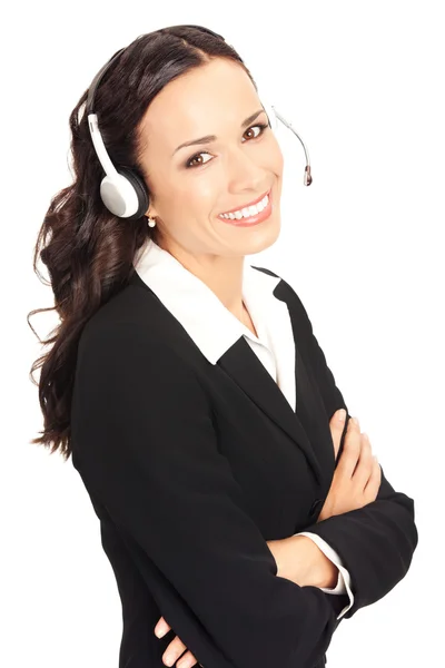 Podpora telefonní operátor v headsetu, na bílém pozadí — Stock fotografie