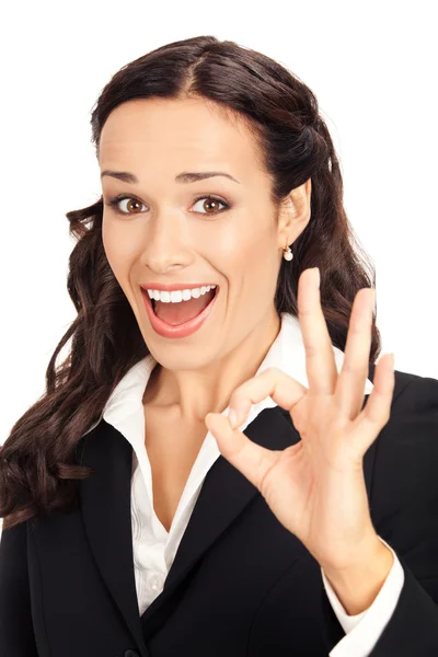 Business woman with okay gesture, on white Stock Image