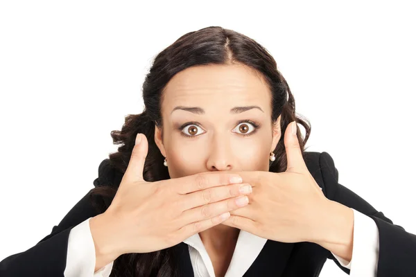 Geschäftsfrau bedeckt Mund, isoliert — Stockfoto