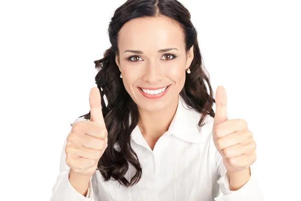 Businesswoman with thumbs up, on white — Stock Photo, Image