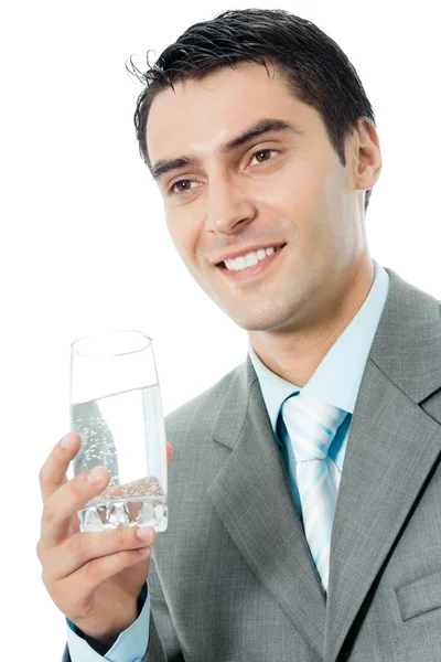 Zakenman met glas water, geïsoleerd — Stockfoto
