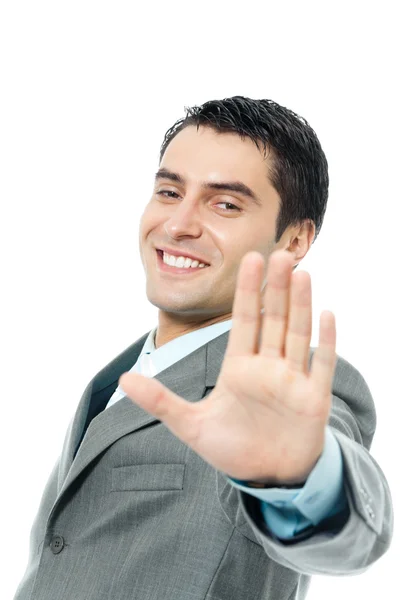 Businessman with stop gesture, over white — Stock Photo, Image