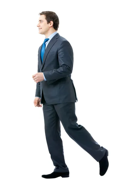 Full body portrait of walking businessman, isolated on white bac — Stock Photo, Image