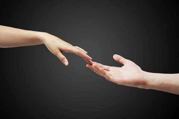 Férfi és női kéz (tenyér) nyúlik-hoz minden más — Stock Fotó