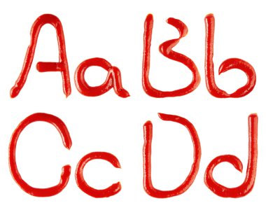 Letters made of ketchup on white background clipart