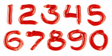 Numbers made of ketchup on white background clipart