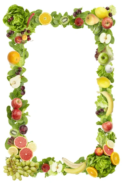 El marco hecho de frutas y verduras sobre un fondo blanco —  Fotos de Stock
