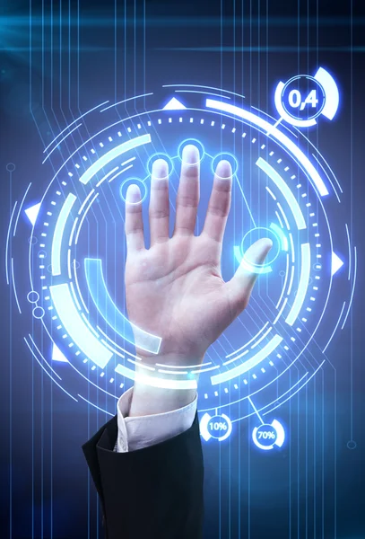 Technologie scan man's hand voor beveiliging of identificatie — Stockfoto