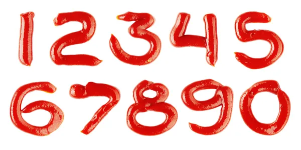 Getallen gemaakt van ketchup op witte achtergrond — Stockfoto