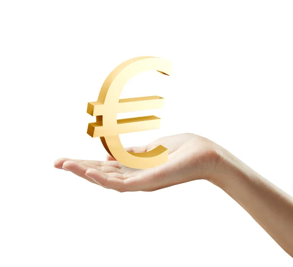 Знак Золотой Евро на руке женщины — стоковое фото