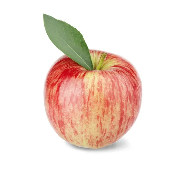 Moget rött äpple med ett blad — Stockfoto