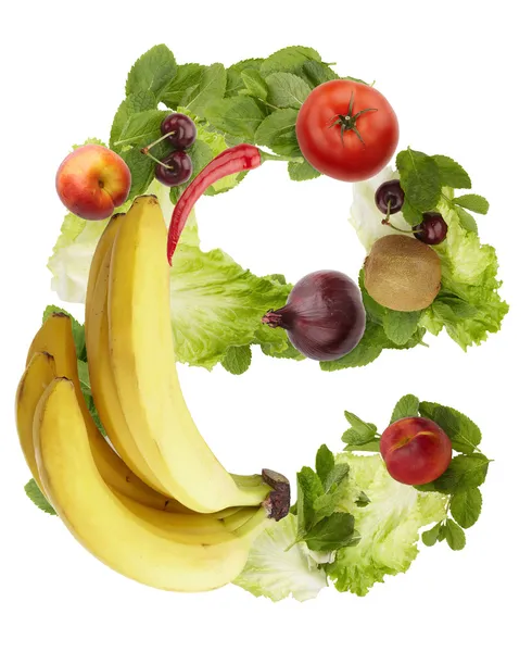 Fruit and vegetable alphabet - letter e — Stock Photo, Image