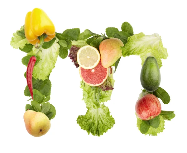 Obst und Gemüse Alphabet - Buchstabe m — Stockfoto