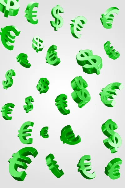 Groene evro en dollartekens regen — Stockfoto