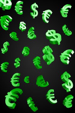 Yeşil evro ve dolar işareti yağmur