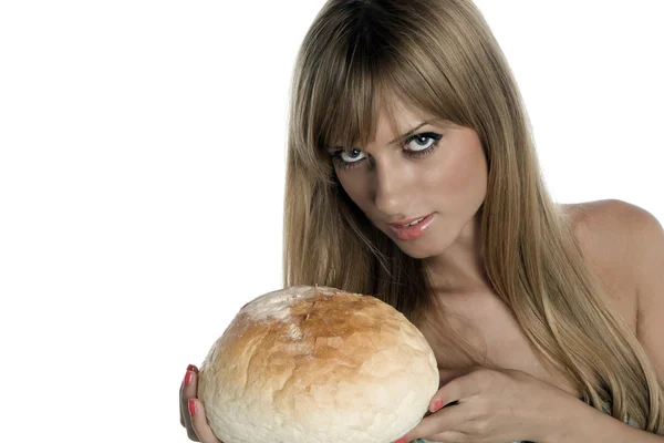 Schöne junge Frau und Brot — Stockfoto