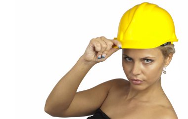 The girl with yellow protective cap clipart