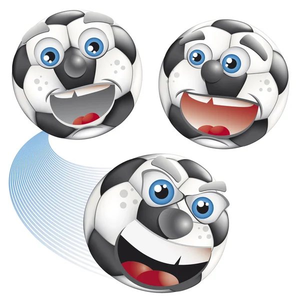 Set van voetballen met menselijk gezicht — Stockvector