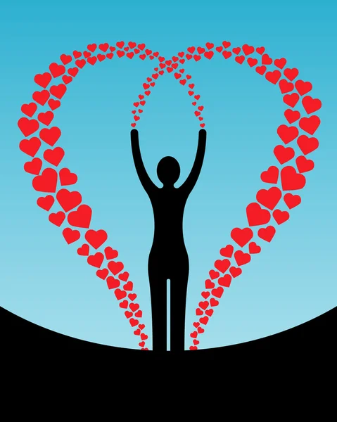 Femme avec des cœurs — Image vectorielle