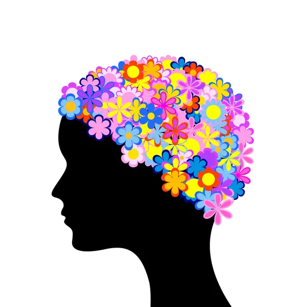 Κεφάλι γυναίκα με λουλούδια — Διανυσματικό Αρχείο