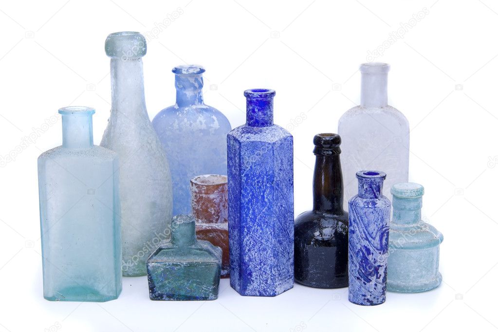 Old antique glass bottles.