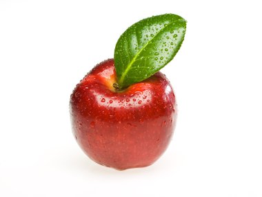 Red apple on white background with leaf clipart