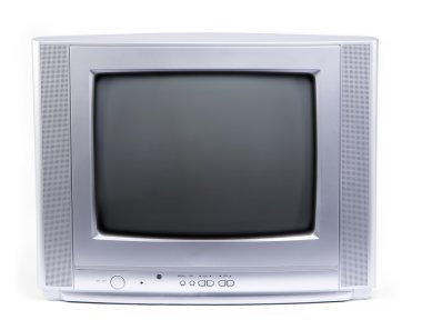 Beyaz arkaplanda eski TV
