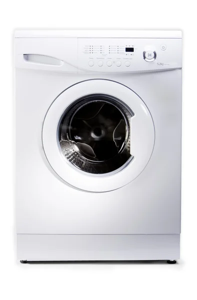 Nova máquina de lavar no fundo branco — Fotografia de Stock