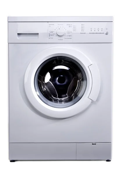 白い背景の上の新しい洗濯機 ストック画像