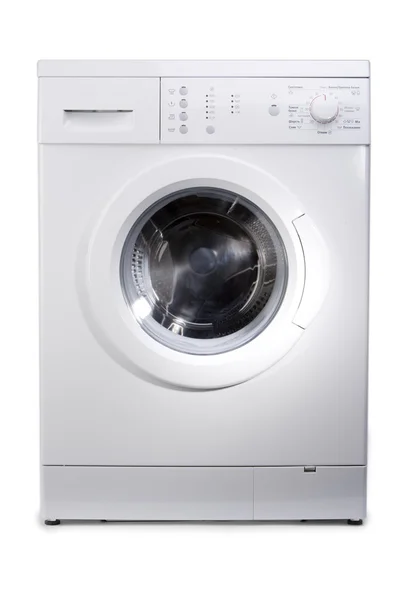 白い背景の上の新しい洗濯機 ストックフォト