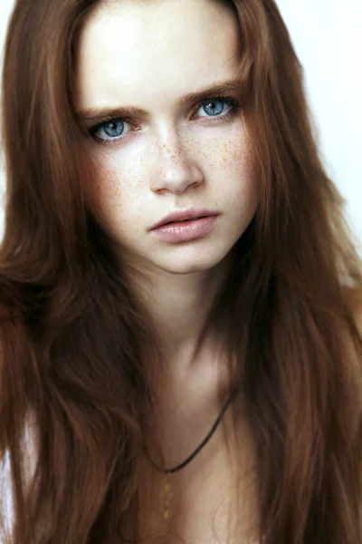 Freckles and blue eyes — Stock Photo, Image