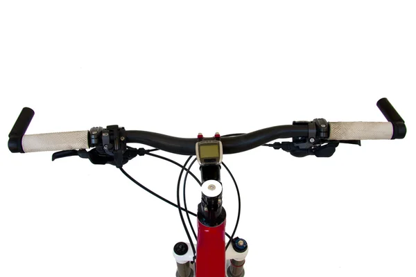 자전거 핸들에 고립 된 흰색 배경 — 스톡 사진