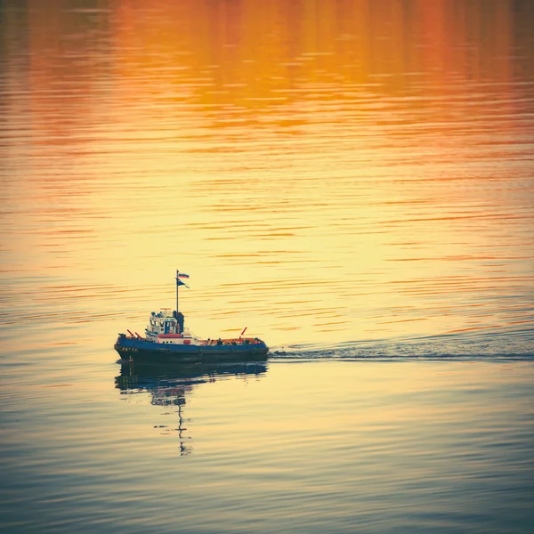 Barco de brinquedo na água — Fotografia de Stock