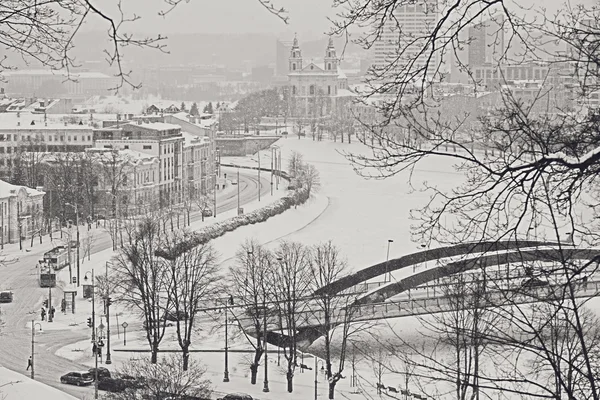 Cityscape - Snowfall in Vilnius, Lithuania — Stock Photo, Image