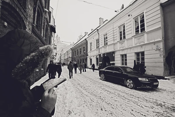 Pilies Street in winter, Vilnius. — Stock Photo, Image