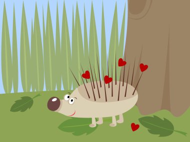 Hedgehog with hearts on thorns clipart