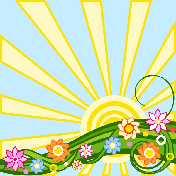 Άνοιξη φόντο: ήλιος και το λουλούδι — Διανυσματικό Αρχείο
